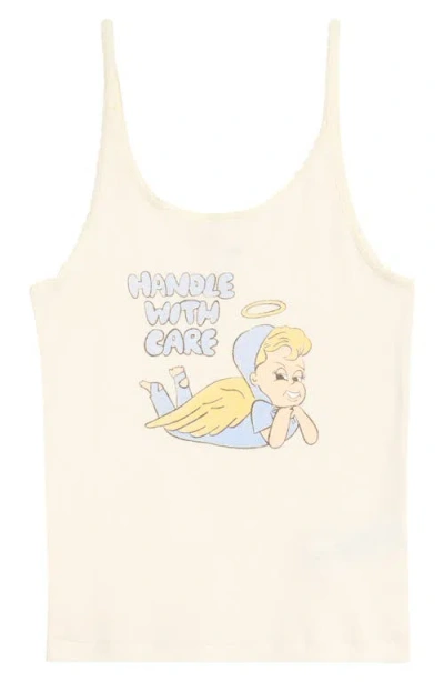 Re/done Lace Trim Graphic Camisole In Neutral