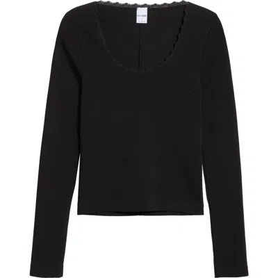Re/done Lace Trim Stretch Cotton Top In Black