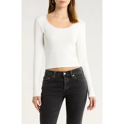 Re/done Lace Trim Stretch Cotton Top In Off White