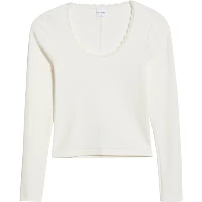 Re/done Lace Trim Stretch Cotton Top In White