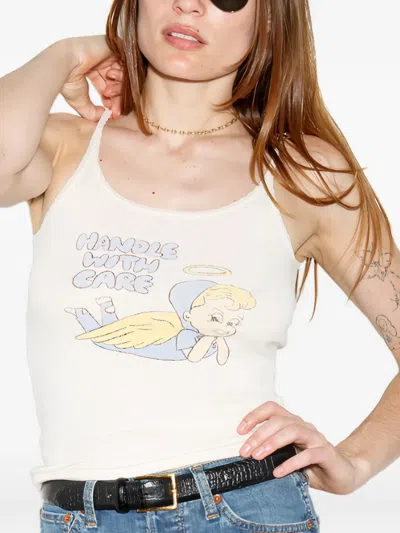 Re/done Lace-strap Tank Top In White