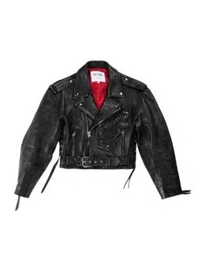 Pre-owned Re/done Leather Biker Jacket In Blue
