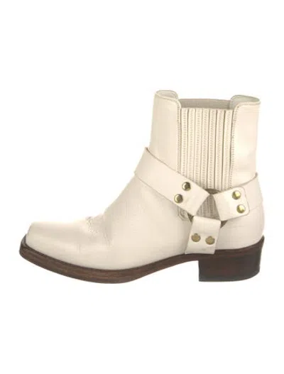 Pre-owned Re/done Leather Moto Boots In White