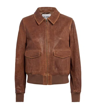 Re/done Re-done Leather Quinn Bomber Jacket In Brown