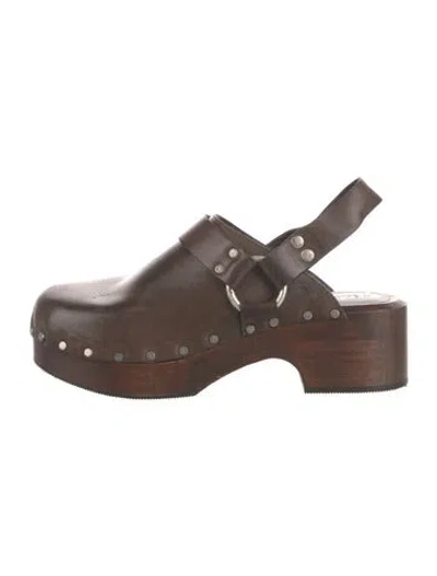 Pre-owned Re/done Leather Studded Accents Slingback Pumps In Brown