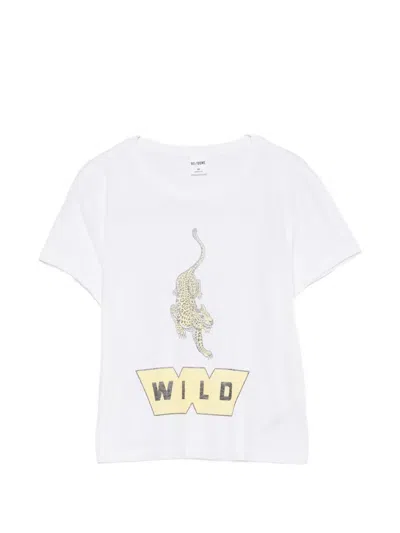 Re/done Leopard-print Graphic-print T-shirt In White