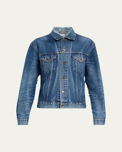 Re/done Levi's Denim Fringe Trucker Jacket In Blue