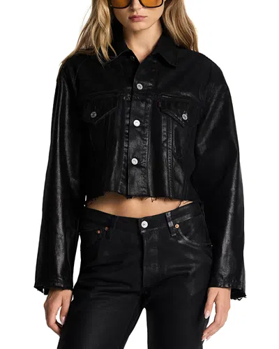 Re/done Levi's Luna Coated Trucker Jacket In Black Foil