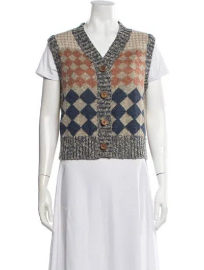 Pre-owned Re/done Linen Plaid Print Vest In Neutral