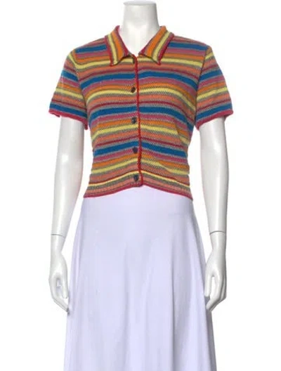 Pre-owned Re/done Linen Striped Polo In Red
