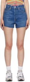 Re/done Logo Denim Shorts In Blue