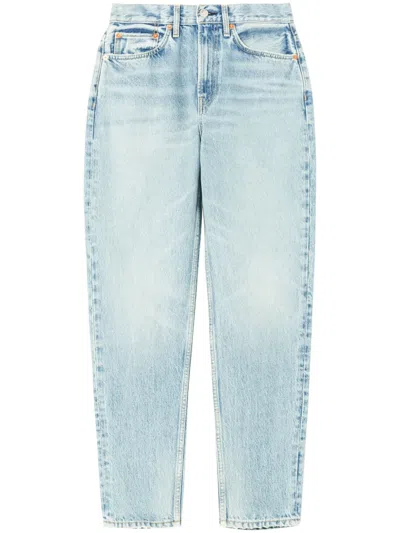 Re/done Logo-patch Tapered Jeans In Blue