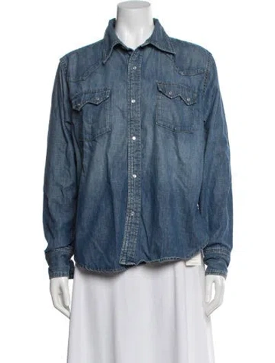 Pre-owned Re/done Long Sleeve Button-up Top In Blue