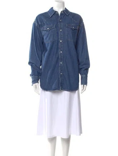 Pre-owned Re/done Long Sleeve Button-up Top In Blue