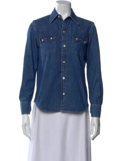 Pre-owned Re/done Long Sleeve Button-up Top In Blue