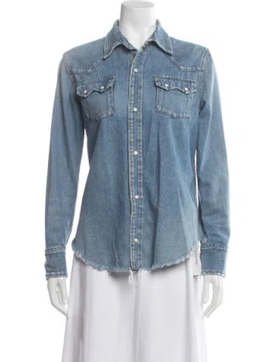 Pre-owned Re/done Long Sleeve Button-up Top In Blue