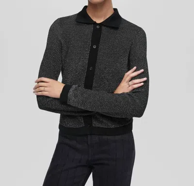 Re/done Lurex Polo Cardigan In Black/silver In Gray