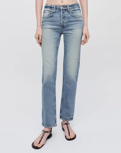 Re/done Mid Rise Stove Pipe Jeans In Bella Rosa Wash In Blue