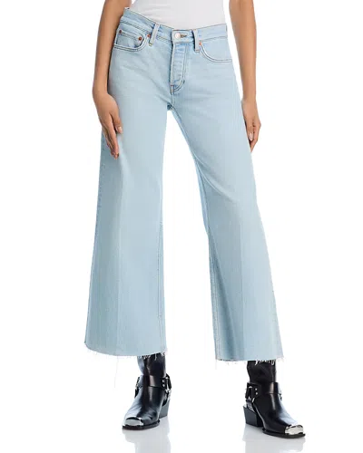 Re/done Mid Rise Wide Leg Ankle Jeans In Ola Indigo In Blue