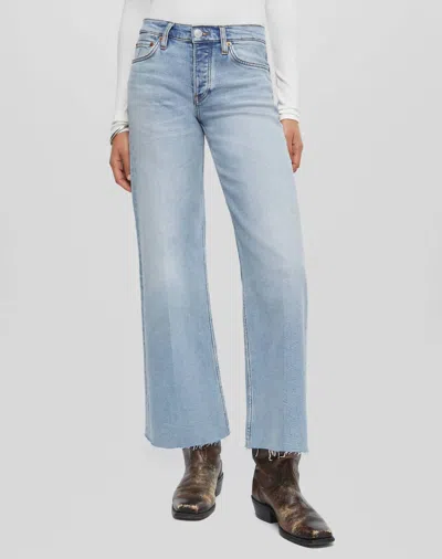 Re/done Mid Rise Wide Leg Crop Jeans In Undertow Wash In Blue