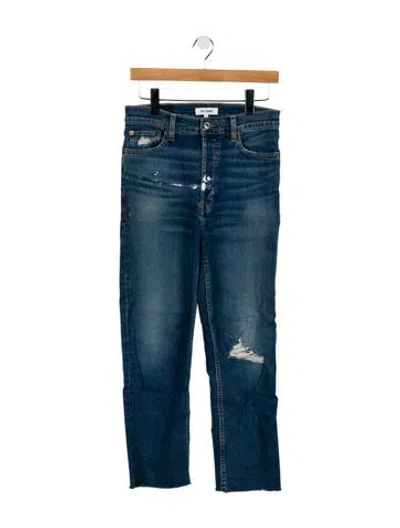 Pre-owned Re/done Mid-rise Straight Leg Jeans In Blue
