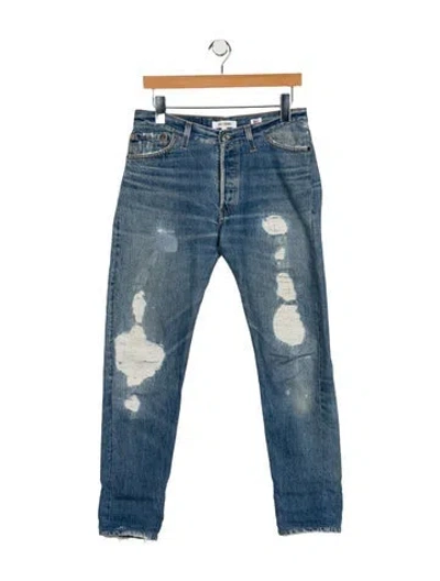 Pre-owned Re/done Mid-rise Straight Leg Jeans In Blue