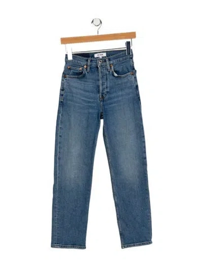 Pre-owned Re/done Mid-rise Straight Leg Jeans In Blue