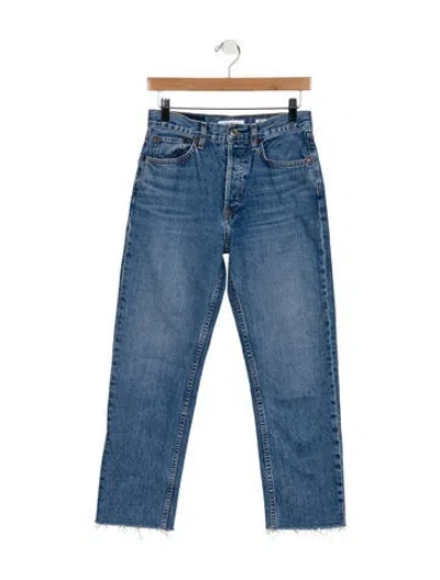 Pre-owned Re/done Mid-rise Straight Leg Jeans In Blue
