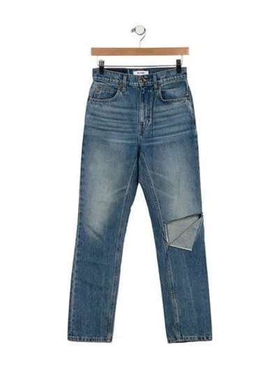 Pre-owned Re/done Mid-rise Straight Leg Jeans In Blue