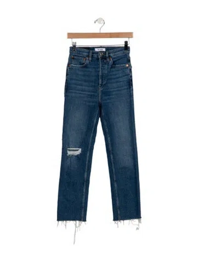 Pre-owned Re/done Mid-rise Straight Leg Jeans In Blue