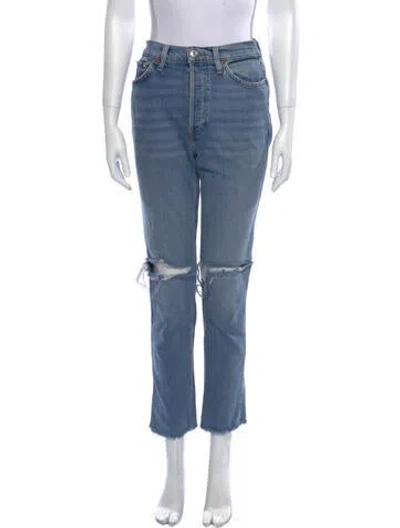 Pre-owned Re/done Mid-rise Straight Leg Jeans In Blue
