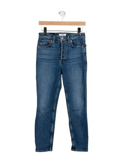 Pre-owned Re/done Mid-rise Straight Leg Jeans In Blue