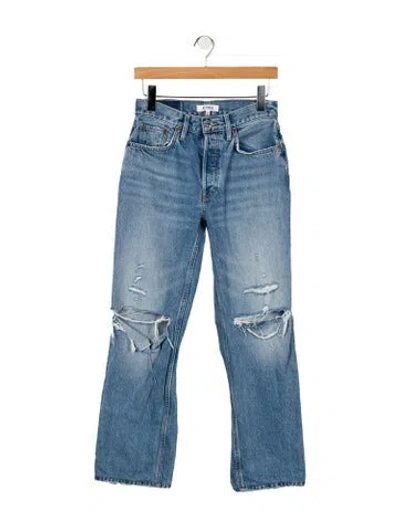 Pre-owned Re/done Mid-rise Straight Leg Jeans In Blue