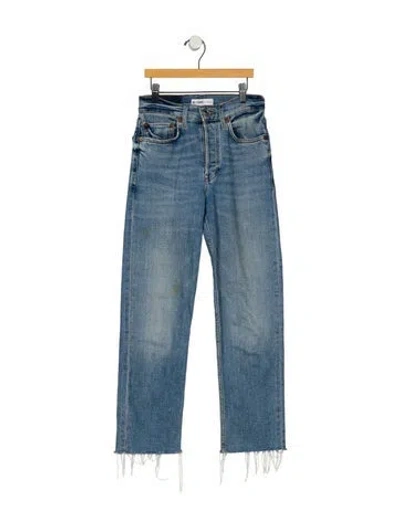 Pre-owned Re/done Mid-rise Straight Leg Jeans In Blue