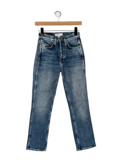 Pre-owned Re/done Mid-rise Straight Leg Jeans In Blue
