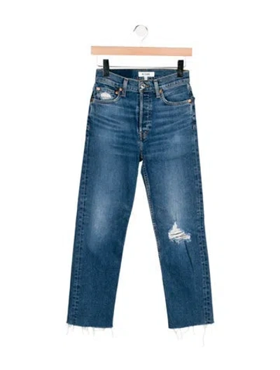 Pre-owned Re/done Mid-rise Straight Leg Jeans In Blue