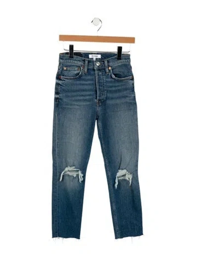 Pre-owned Re/done Mid-rise Straight Leg Jeans In Blue