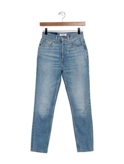 Pre-owned Re/done Mid-rise Straight Leg Jeans In Blue