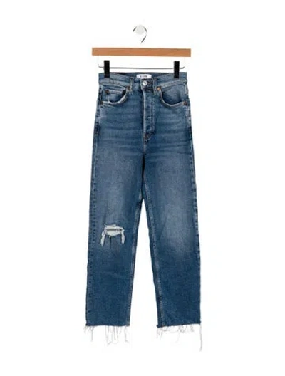Pre-owned Re/done Mid-rise Straight Leg Jeans In Blue