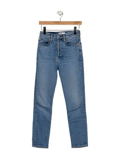 Pre-owned Re/done Mid-rise Straight Leg Jeans In Blue