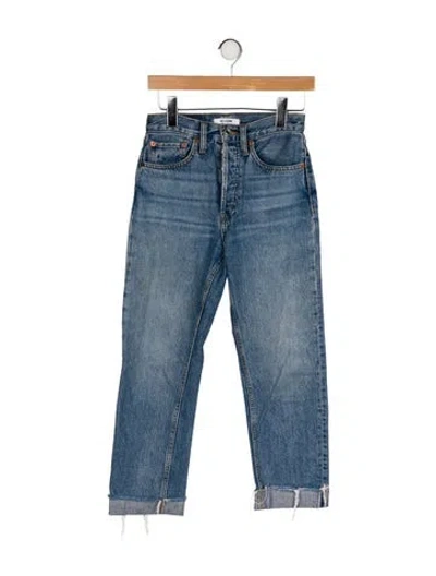 Pre-owned Re/done Mid-rise Straight Leg Jeans In Blue