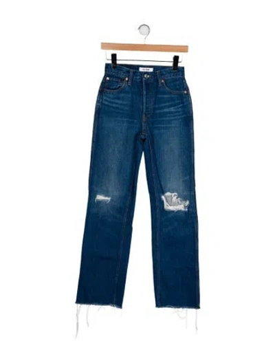 Pre-owned Re/done Mid-rise Straight Leg Jeans In Blue