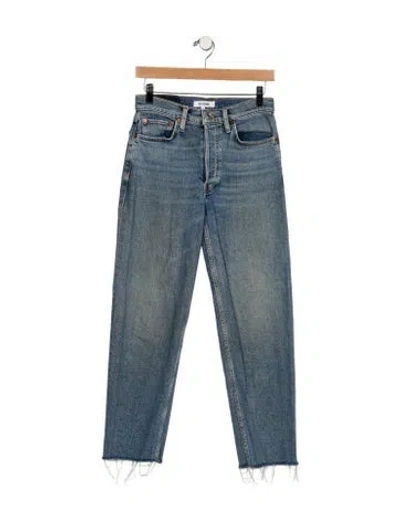 Pre-owned Re/done Mid-rise Straight Leg Jeans In Blue