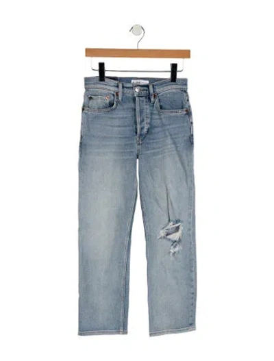 Pre-owned Re/done Mid-rise Straight Leg Jeans In Blue