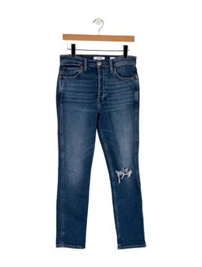 Pre-owned Re/done Mid-rise Straight Leg Jeans In Blue