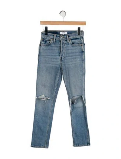 Pre-owned Re/done Mid-rise Straight Leg Jeans In Blue