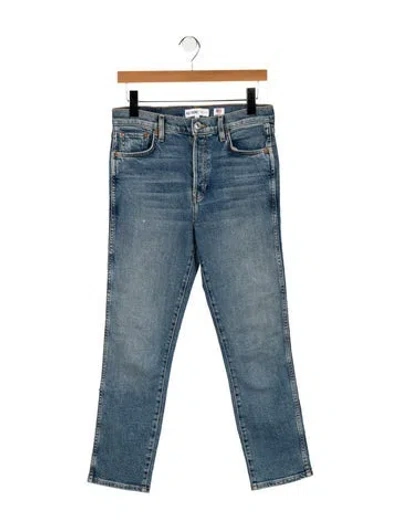 Pre-owned Re/done Mid-rise Straight Leg Jeans In Blue