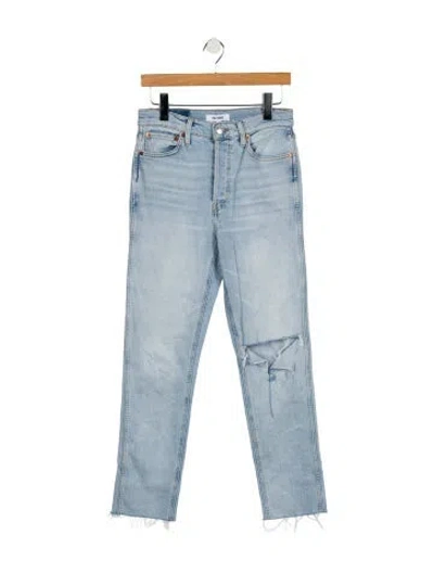 Pre-owned Re/done Mid-rise Straight Leg Jeans In Blue