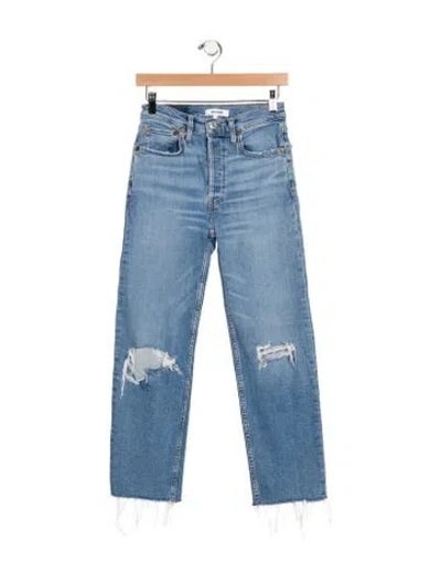 Pre-owned Re/done Mid-rise Straight Leg Jeans In Blue