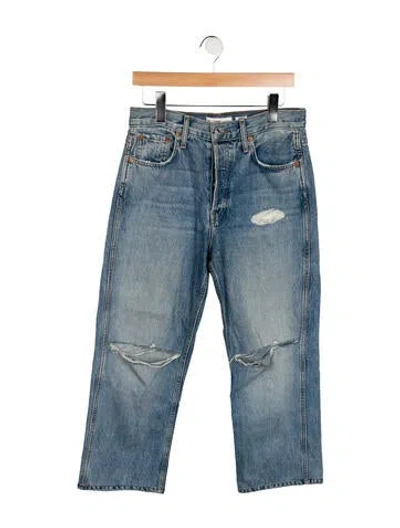 Pre-owned Re/done Mid-rise Straight Leg Jeans In Blue